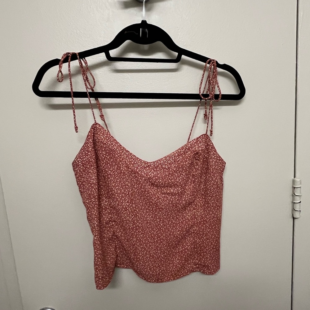 Abercrombie & Fitch Red and White Floral Tie Strap Camisole